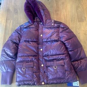 Limited Too Girls Burgundy Puffer Coat Faux Fur Hood Size L 12/14 NWT
